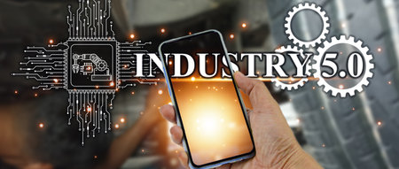 The concept of using artificial intelligence to control the system, industry using artificial intelligence,industry 5.0の写真素材