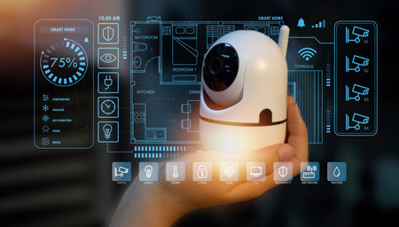 smart home concept and wireless control technology and security, ip cameraの写真素材