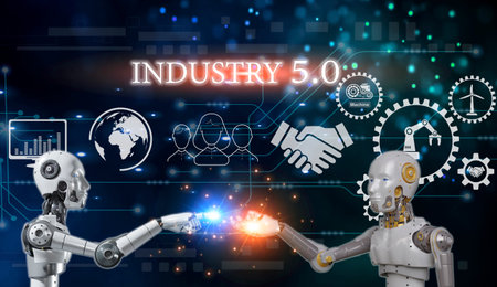 The concept of using artificial intelligence to control the system, industry using artificial intelligence,industry 5.0の写真素材
