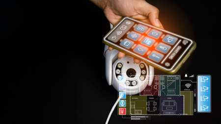 smart home concept and wireless control technology and security, ip cameraの写真素材