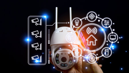 smart home concept and wireless control technology and security, ip cameraの写真素材