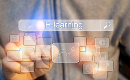 Concept of e-Learning, a learning management system through a network (Learning Management System) with an emphasis on learners as the center. in teaching and learning Blended style with regular classの写真素材