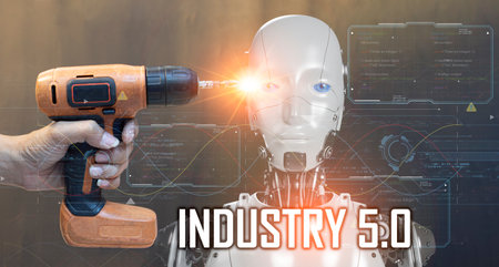 The concept of developing an artificial intelligence system that can interact with humans and be used in the industryの写真素材