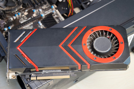 top view computer graphics card with dust stuck, computer repairの写真素材