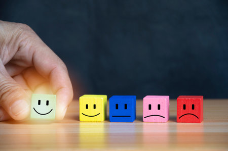 Users rate their service experience on the online application for a customer satisfaction survey concept.の写真素材