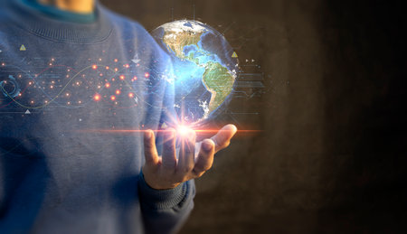 The concept of developing artificial intelligence and developing the world into the future.