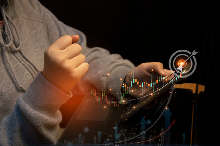 Business finance and investment concept, capital gains the growth of the global economy. Financial Graph Chart Coin Stack Market Report On Cash Currency Conceptの写真素材