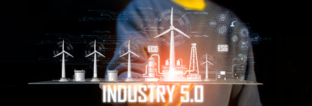 The concept of developing clean energy such as wind energy for energy sustainability. industrial energy 5.0, ECO, ESG, AIの写真素材