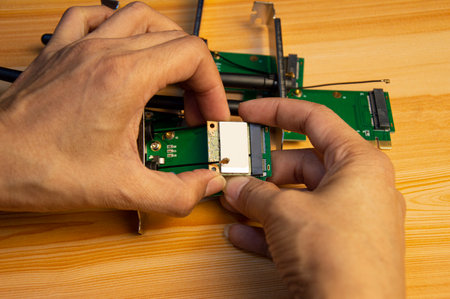 Wireless Card WiFi Mini PCI-E Express to PCI-E Adapter with 2 Antenna External for PCの写真素材