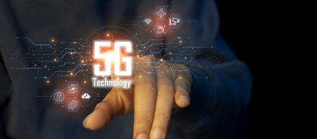 concept of future technology 5G network wireless systems and internet of thingsの写真素材