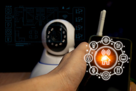 Smart home security concept, remote control, app use to control and monitor and record