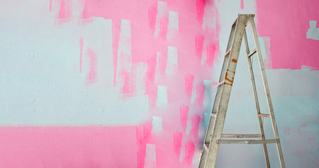 blue pink wall pictures unfinished paint