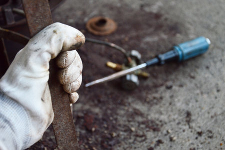 Scrub rusted steel that is stuck.の写真素材