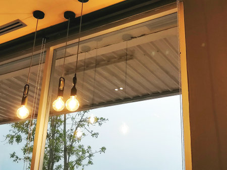 living room view, orange light bulb