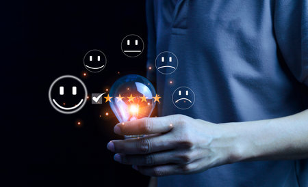 Users rate their service experience on the online application for a customer satisfaction survey...