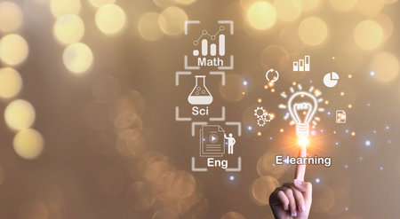 Concept of e-Learning, a learning management system through a network (Learning Management System)...