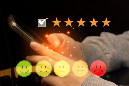 Users rate their service experience on the online application for a customer satisfaction survey...