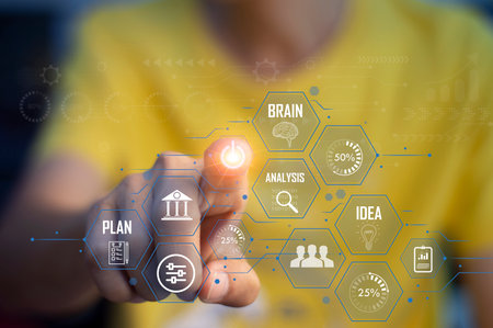 concept of technology and people using AI to help with work. AI Learning and Artificial Intelligence