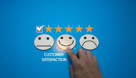 Users rate their service experience on the online application for a customer satisfaction survey...