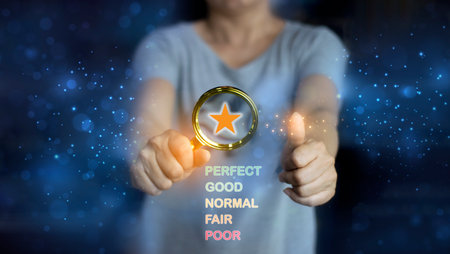 Users rate their service experience on the online application for a customer satisfaction survey concept.の写真素材