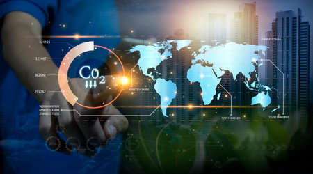 Ideas for reducing CO2 emissions, turning to clean energy for a green world and green industry.の写真素材