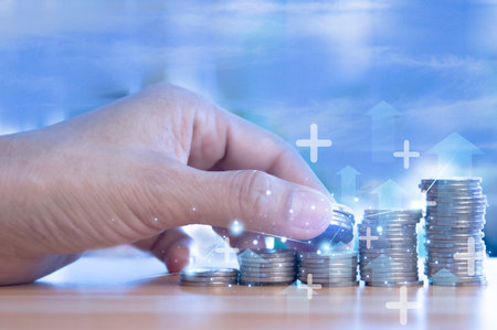 The concept of goal setting Interest rates and dividends Percentage of investment growth and deposit interest ratesの写真素材