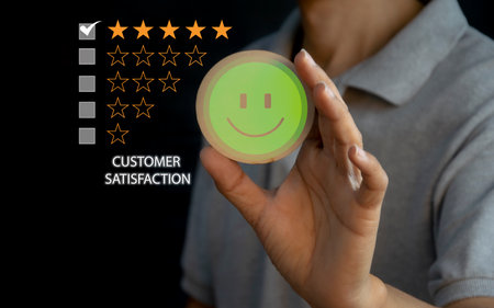 Users rate their service experience on the online application for a customer satisfaction survey...