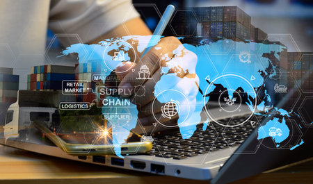 concept of transportation technology Global connectivity in the digital age Business people...