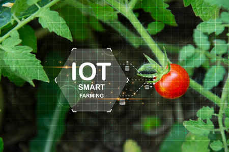 Concepts of using AI and smart farming, increasing productivity and controlling production.の写真素材