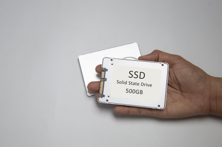 SSD disk drive placed on white background, high speed SSD, SSD sata portの写真素材