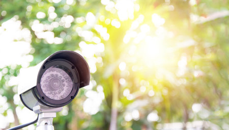 Install IP CCTV cameras, home security system concept with blurred background.の写真素材