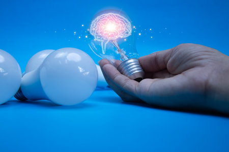 Concept, brain icon, glowing light bulb creativity and new ideas