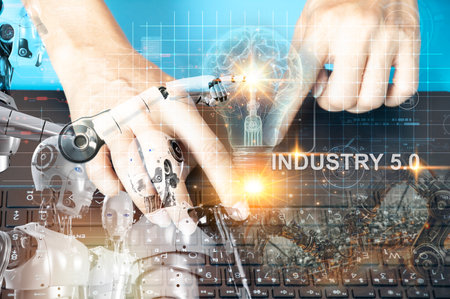 Concept of using artificial intelligence In industrial work, business, production, Industry 5.0