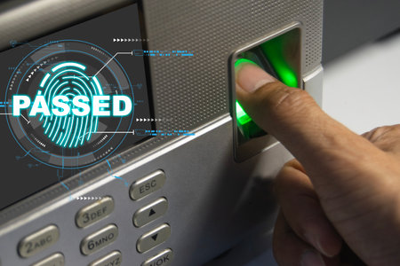 Concept of fingerprint and password login encryptionの写真素材
