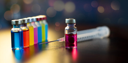 Vaccine vials and syringes Vaccine vials in the laboratory contain vaccine production materials.の写真素材