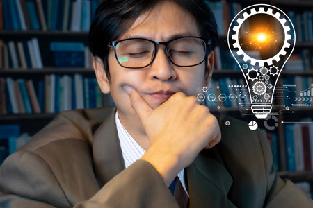 The concept of Asian businessmen thinking and proposing new and challenging ideas.