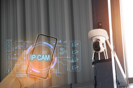 IP wifi wireless security camera supports Internet installation technology, security systems, smart home applications.の写真素材