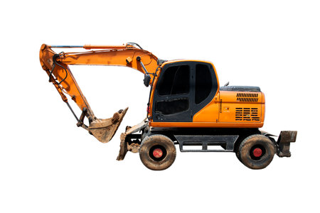 Medium excavator isolated on white background.の写真素材
