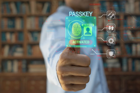 concept of using Passkey instead of a code set for maximum security Biometric Lockの写真素材