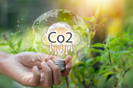 The concept of reducing CO2 and pollution, global warming problems and creating a green worldの写真素材