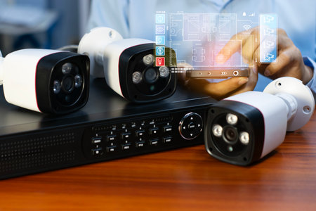 The concept of CCTV and IP camera users setting up their camera devices via their smartphones.