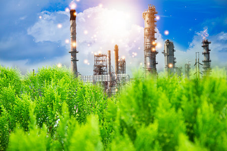 Green Industrial Factory Concept Eco Power, good environment, low air ozone, carbon footprint.の写真素材