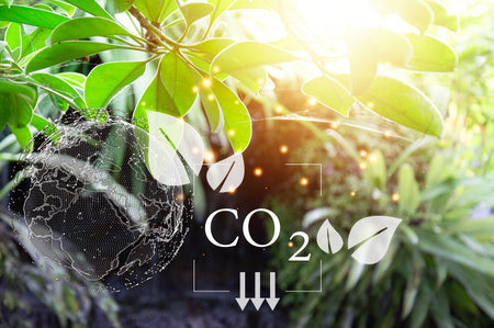 Ideas for reducing CO2 emissions, turning to clean energy for a green world and green industry.の写真素材