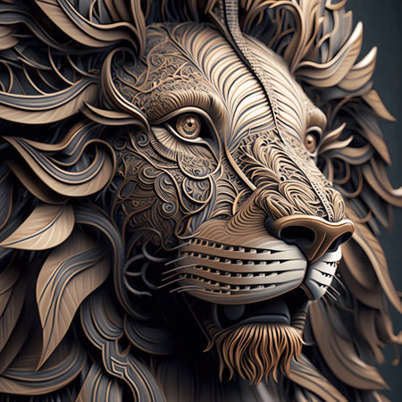 Lion head with ornamental pattern. 3d render illustration.の素材