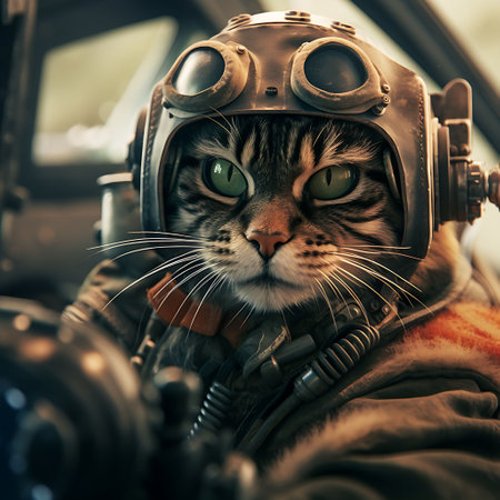 Portrait of a cat in the aviator's helmet. Retro style.の素材