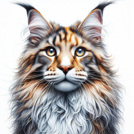 Portrait of a beautiful Maine Coon cat with blue eyes.の素材