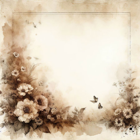 Grunge floral background with space for text. Watercolor painting.の素材