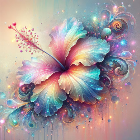 Hibiscus flower on abstract background. 3d illustration.の素材