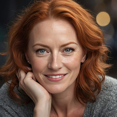 Portrait of a beautiful middle-aged woman with red hair.の素材