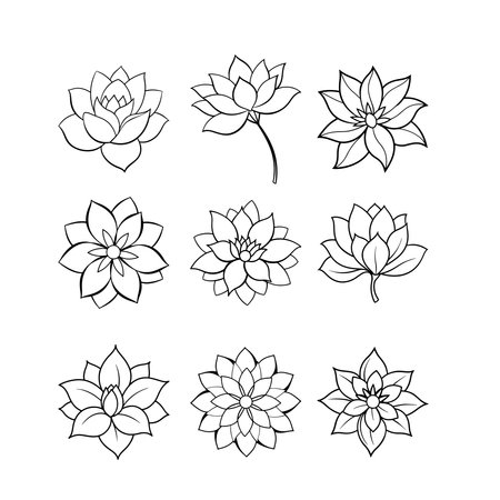 Lotus flower icon set. Hand drawn lotus flower vector illustration.のイラスト素材